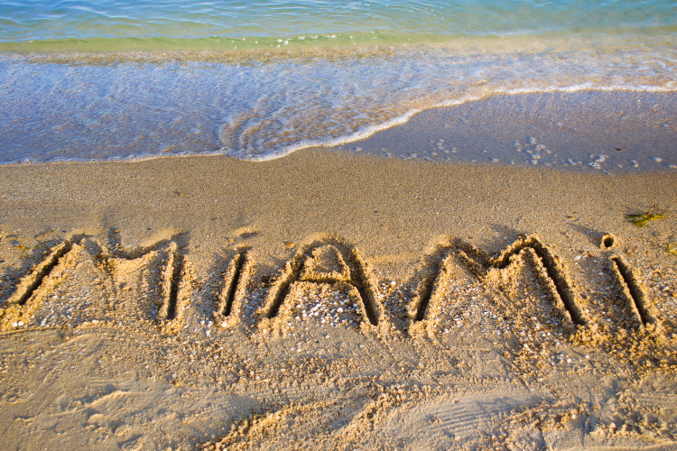 Miami letters written on the sand