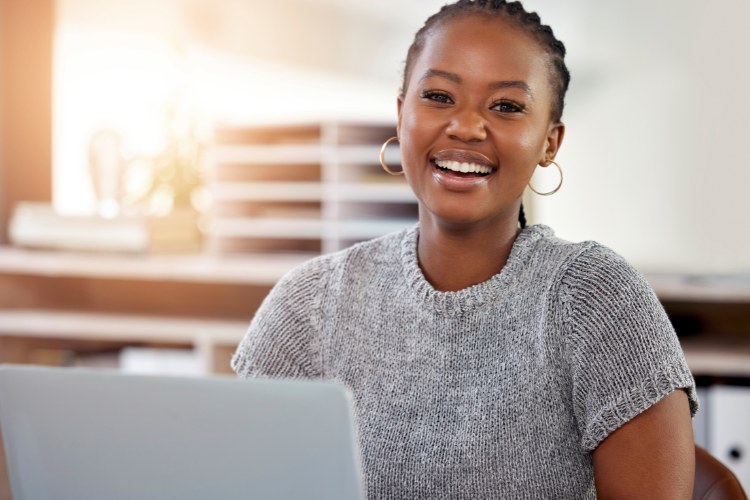 image of a young woman working at an email marketing agency